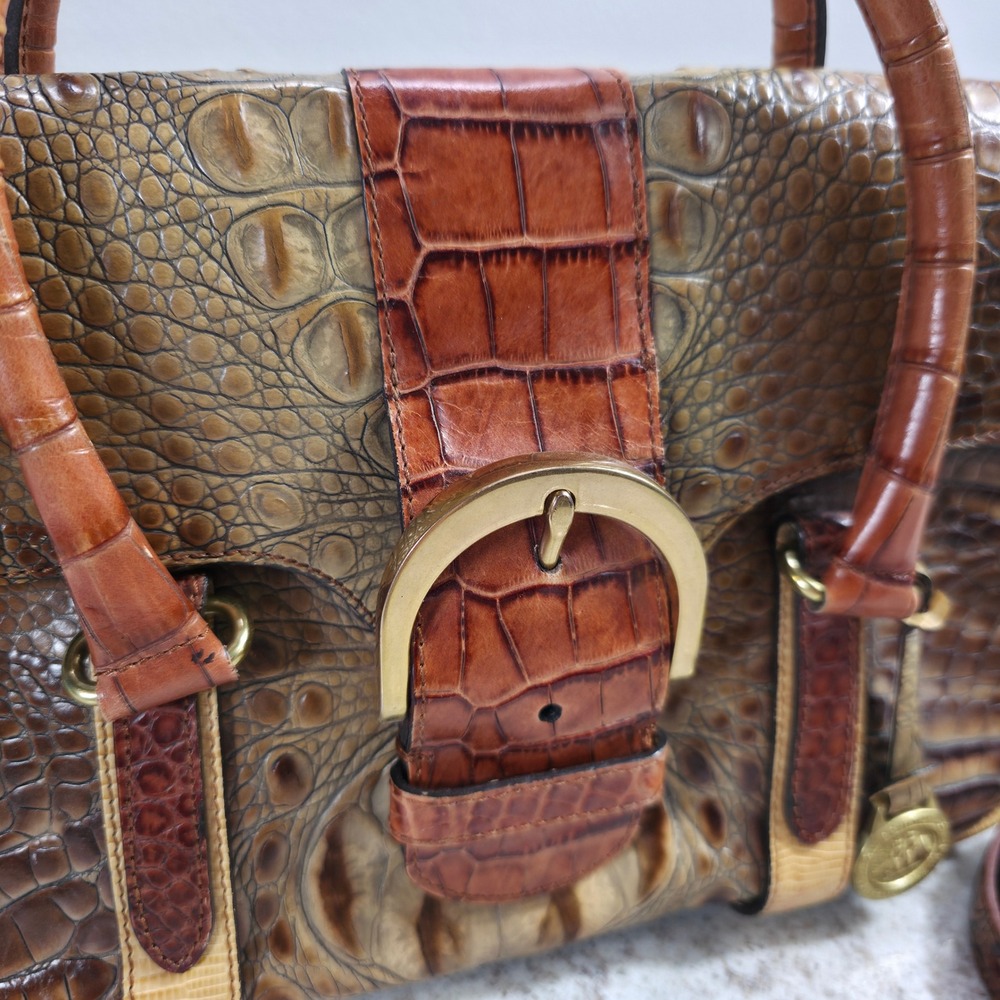 Brahmin Tricolor Collection Brown Croc Embossed Leather Satchel Handbag - Picture 3 of 16